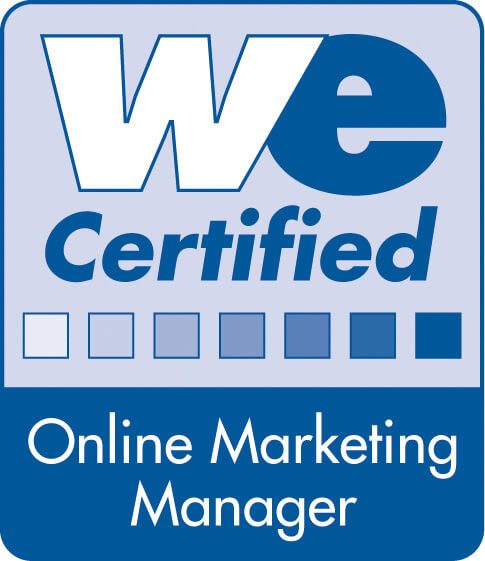 Certified Online Marketing Manager Logo von Webmasters Europe mit Zertifizierung