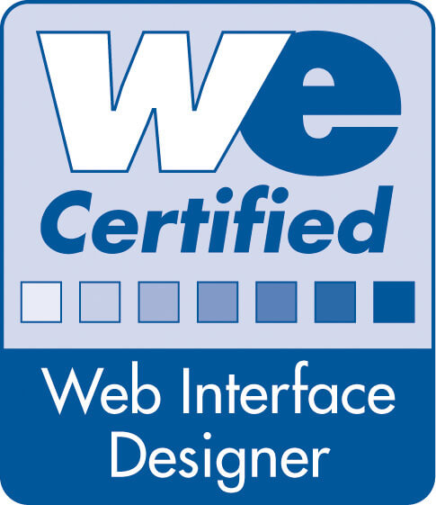 Certified Web Interface Designer Logo von Webmasters Europe mit Zertifizierung